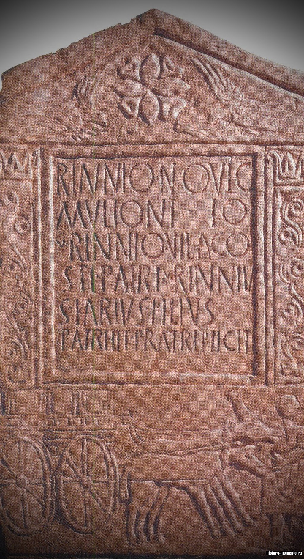 Латинские надписи начертаны на фасадах римских зданий, памятниках и гробницах. Вот надпись на могильном камне: «Риннию Новицию, погонщику мулов».