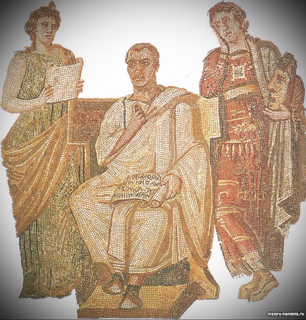 На этой мозаике изображен Вергилий в окружении муз, покровительниц искусств.