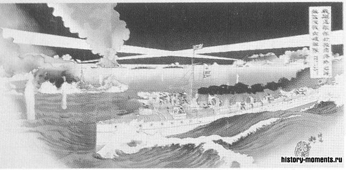 Японцы атакуют Порт-Артур, гравюра 1904 г.