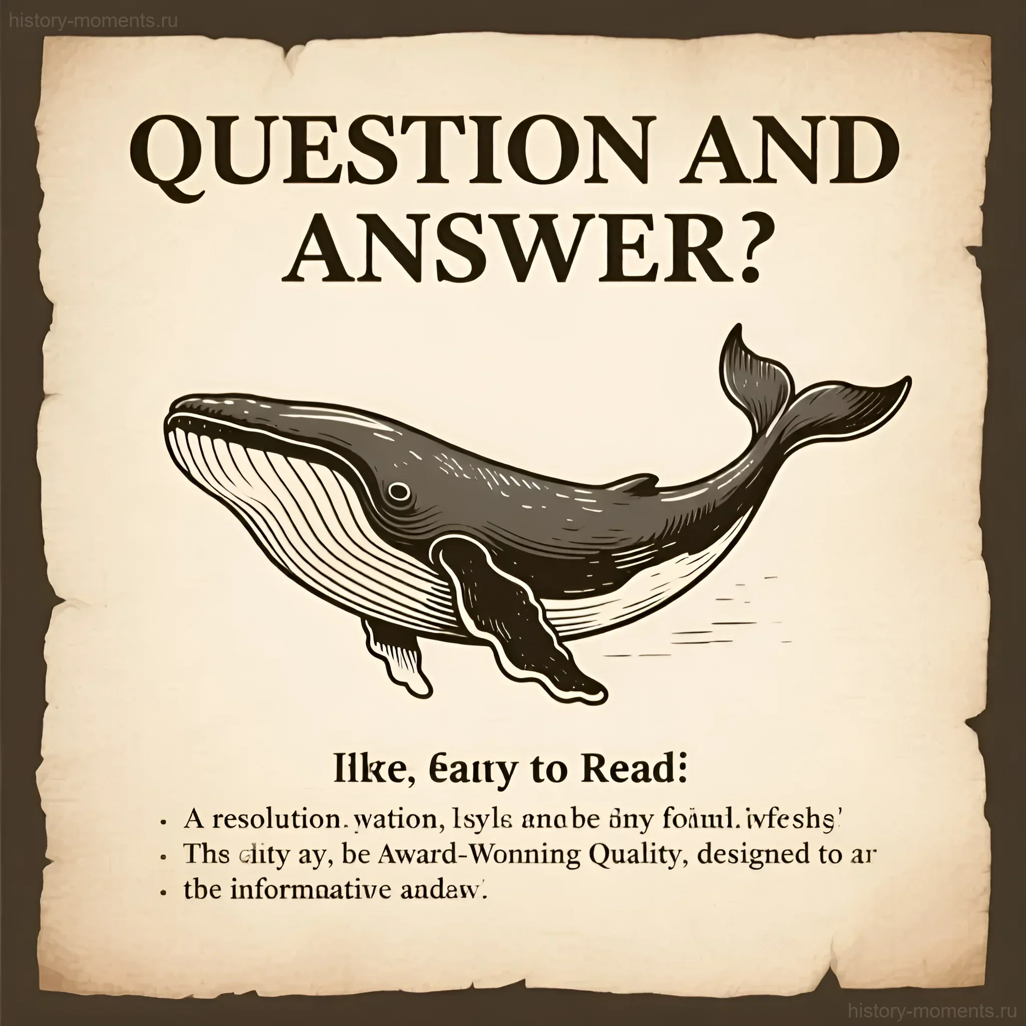 Винтажная иллюстрация кита, выполненная в технике гравюры, для статьи о жизни на китобойных судах в XIX веке.