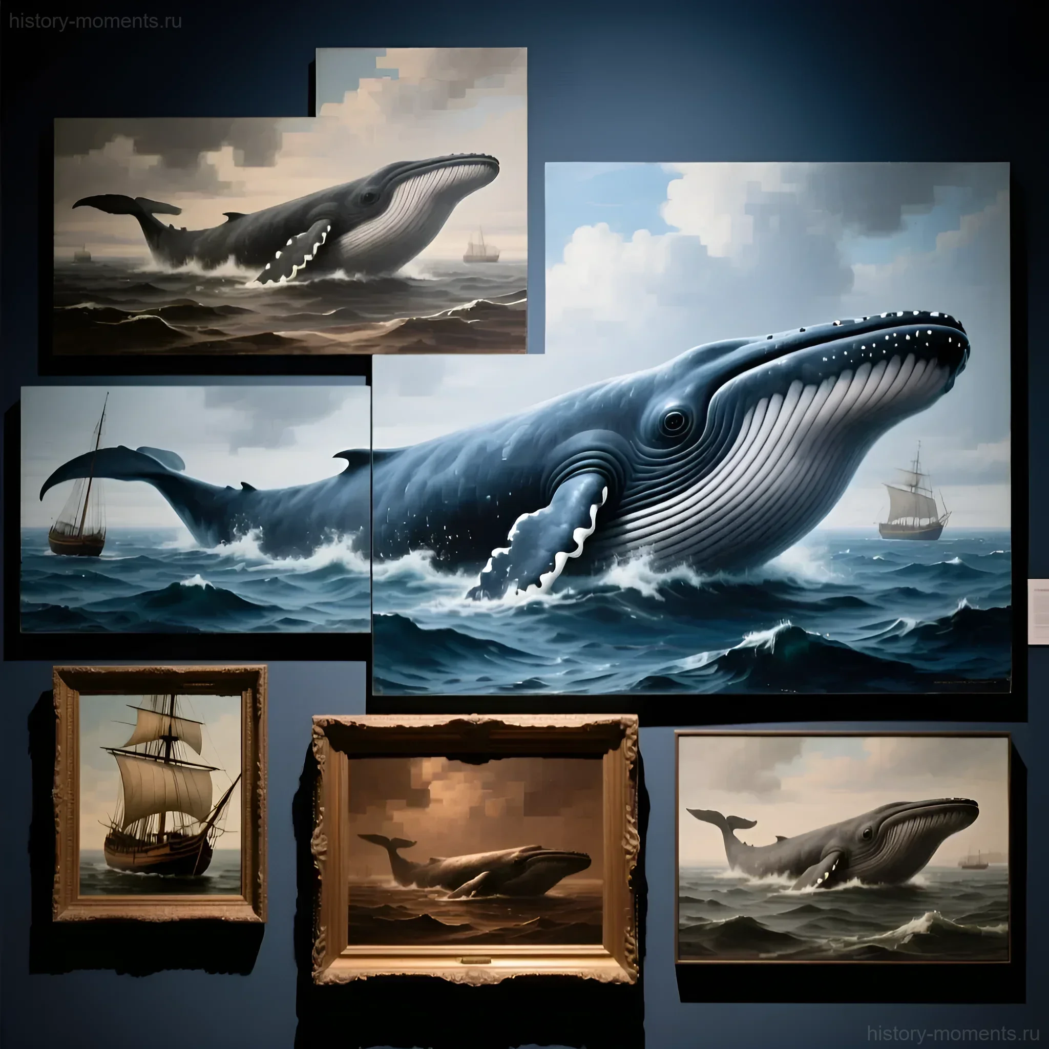 Коллекция картин XIX века, изображающих китов и китобойные суда. Отражение опасности и величия китобойного промысла в искусстве.