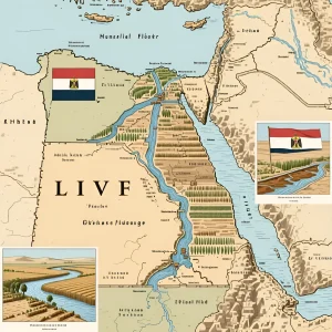 Карта Древнего Египта с акцентом на реку Нил и плодородные земли дельты, иллюстрирующая зависимость цивилизации от реки и ее уязвимость к природным бедствиям.